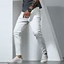Men Stretch Solid White Jeans Stylish Skinny Pants Tapered Jeans for Man