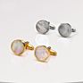 Mens Jewelry Gold Plated Copper Brass round White Shell Mother of Pearl Cufflinks