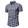 Men's Plaid Short-Sleeved Shirt Sports Style Youth Half-Sleeved Shirt Slim Camisas De Hombre