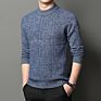 Men's Solid Color 100% Wool Cable Stitch Tops Casual Crew Neck Knitted Pullover Sweaters