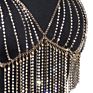 Mesh Rhinestone Tassel V Neck Backless Camisole Sleeveless Halter Metal Chain Party Crop Top Push up Backless Dance Camisole