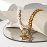 Micci 18K Gold Stainless Steel Cuban Chain Real Fresh Water Pearl Women Jewelry Dainty Natural Freshwater Pearl Necklace