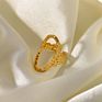 Minimalism 18K Gold Plated Stainless Steel Jewerly Rings Geometric Hollow Oval Hammer Opened Adjustable Rings