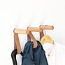 Multi-Function Wall Mounted Wood Coat Rack Hooks with Leather Strap