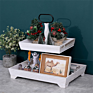 Multifunction Rustic Wooden Vintage 2 Tier Tray with round Metal Handle Allows