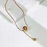 N0561 Design Ball Pendant Layered Necklace Women Dainty Stainless Steel Beaded Herringbone Chain Necklaces Jewelry