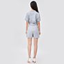 Naivee Workplace Morandi High Waist Belt Short Sleeve Jumpsuit Shorts for Women