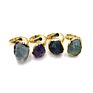 Natural Amethyst Raw Quartz Ring Gemstone Crystal Gold Plated Rings Beautiful Rainbow Colorful Fluorite Ring Adjustable