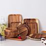 Natural Handmade 6 Inch Hotel Steak Cheese Sushi Japanese Acacia Wood Dinnerware Square Serving Plate Set of Dishes & Plates