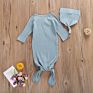 Newborn Baby Clothes Knitted Ribbed Cotton Baby Gown with Beanie Unisex Knotted Baby Gown Set