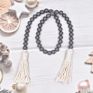 Nordic Style Black and Gray Creative Cotton Rope Tassel Wood Garland with Nartural Wooden Beads
