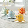 Nordic Style Teapot Cup Saucer Set Red Color Decal Design Gold Rim Handle Ceramic Bone Tea for One Set