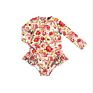 One Piece Girl Kids Swimsuit Clothes Flowers Print Long Sleeve Ruffle Girl Fall Pretty Swimwear