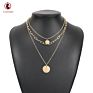 Personalized Triple Layer Link Chain Multilayer Gold Plated Double Coin Disc Pendant Necklace for Women