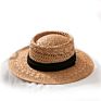 Popular Ladies Beach Hollow Out Wide Brim Ribbon Decoration Straw Hats