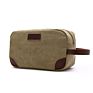 Portable Cotton Canvas Travel Toiletry Bag Dopp Kit Organizer Shaving Bag with Leather Trim for Men