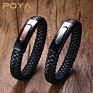 Poya Real Genuine Leather Braided Bracelet for Women Men Charms Circular Bracelets & Bangles Jewelry