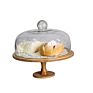 Price Dessert Candy Appetizers Stand Set Bamboo Cake Turntable with Glass Dome