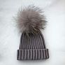 Product Black Beanie Double Pom Removable Fur Bobble Knit Hat Baby Fashionable Hats Real Fur Pom Pom Beanie Baby