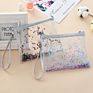 Promotional Cute Portable Strap Transparent Pvc Sequin Flowing Heart Confetti Pouch Pencil Bag Makeup Cosmetic Bag