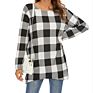 Qdh Daily Clothes Simple Style Clothes Classic Grid Shirt Long Sleeve Irregular Blouse for Ladies