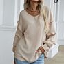 Ready to Ship Vintage Ladies plus Size Blouses V Neck Raffled Sleeve Waffle Autumn Fall Blouse Shirt for Women