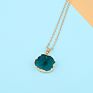 Real Gold Plated Irregular Geometric Green Pendant Sweater Necklace Natural Stone Geometry Resin Pendant Necklace