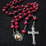 Red Wood Prayer Beads Cross Pendants Rosary Necklace Catholicism Christian Prayer Beads for Church