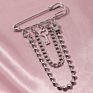 Retro Silver Punk Pins Key Multilayer Chain Metal Brooch for Women Man Hip Hop Long Chain Coat Accessories Brooch