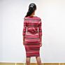 Rib Knit Striped Dress Ladies round Neck Striped Seven Points Silk Sweater