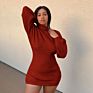 Ribbed Autumn Orange Sweater Dress Color Block Bodycon Turtleneck Knitted Dress for Women