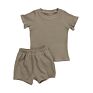 Ribbed Cotton Short Sleeve Solid Color Toddler Kid Baby Girl 2 Piece Outfits Clothing Shorts Sets