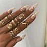 round Diamond Ring Set Geometric Joint Ring 11 Piece Set Combination Gold Ring