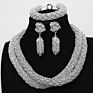 Royal Silver and Blue African Beads Bridal Jewelry Sets for Wedding Nigerian Beads Necklace Earrings Bracelet Set of Jewelry