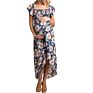 Rts Women Pregnant Clothes off Shoulder Print Floral Maternity Casual Asymmetrical Midi Dress