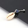 Seashell Design Gold Plated Enamel Blue Crystal Gem Dangle Belly Button Ring