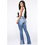 Selling plus Size High Waist Retro Ripped Denim Stretch Pants Trousers Ladies Fringed Flare Jeans