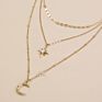 Sept Multilayer Crystal Pendant Necklace for Women Gold Plated Star Moon Crescent Choker Necklaces Jewelry