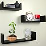 Set of 3 Floating U Shape Decorative Modern Black Wood Nordic Curved Wall Shelf For