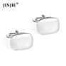 Silver Brushed Oval Shaped Stock Metal Cuff Links for Men