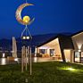 Solar Led Hanging Metal Moon Wind Chimes with Crackle Glass Bass for Outdoor Garden Decor