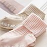 Solid color turn cuff baby booties socks with anti slip