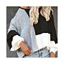 Spring and Autumn Oversize Top Loose Long Sleeve Contrast Color Knitted Pullover round Neck Women's Sweater