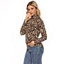 Spring Light Temperament Hedging Half High Collar Slim Leopard Print Long Sleeve T-Shirts for Women