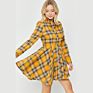 Spring Long Sleeve Button down Lined Casual Skater Plaid Shirt Dresses for Women