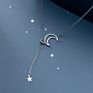 Ss-D8272 Y Shaped Star and Moon Choker Necklace Women Adjustable Moon Cut Cchain Necklace 925 Sterling Silver Star Necklace