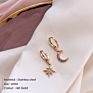 Stainless Steel Zircon Star Moon Charms Drop Earrings for Women 14K Gold Plated