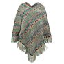 Striped Light Casual Women Shawl Cloak Jacquard Knitting Sweater Tassel Crew Neck Sweater