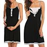 Stunning Maternity Mom Sleeveless Knee Length Button Empire Waist Spaghetti Strap Front Feeding Sleepwear Dress