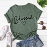 Style American Women's Loose-Fitting Blessed Heart-Shaped Cotton Collar Short-Sleeved T-Shirt for Women